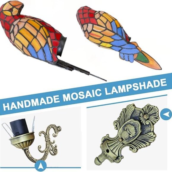 NEW! Tiffany Red Parrot Wall Light Handmade Stained Glass Gooseneck Wall Sconce - Picture 5 of 6